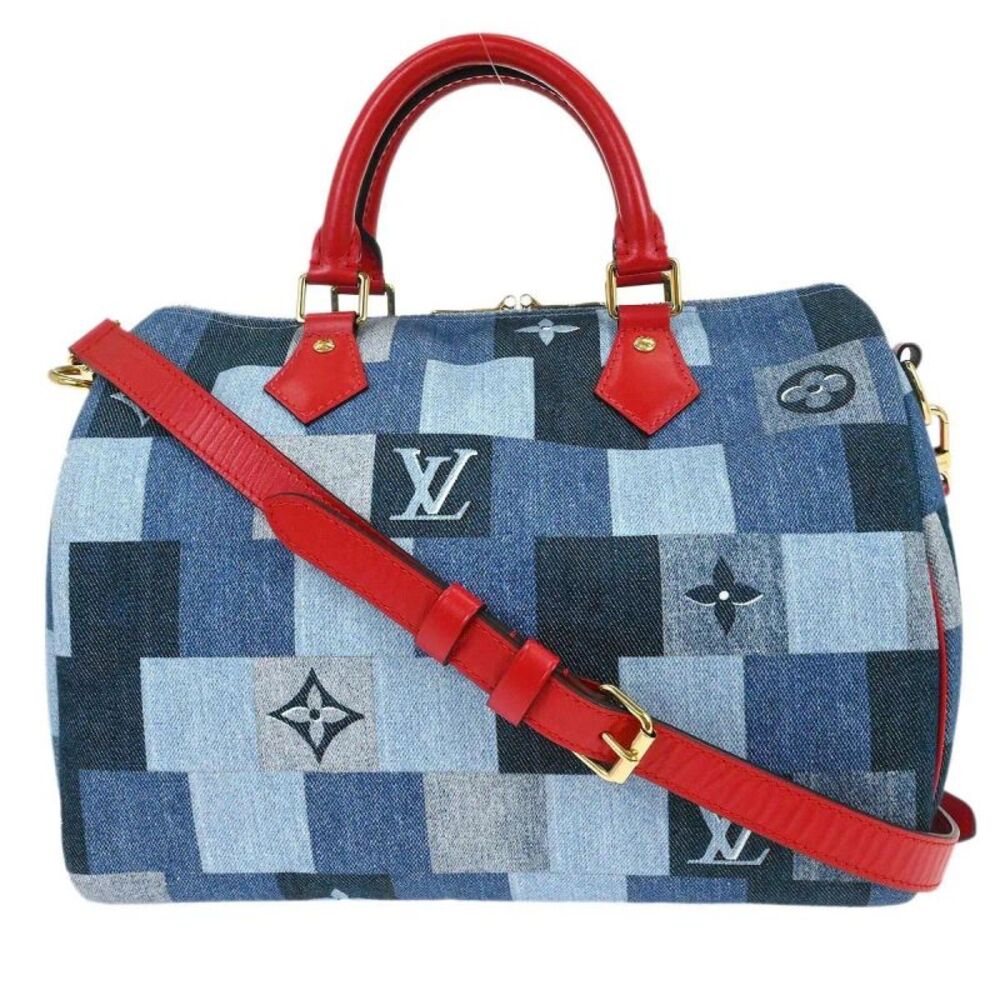 Louis Vuitton Speedy Bandouliere Damier And Monogram Patchwork Denim Blue - Picture 2 of 10
